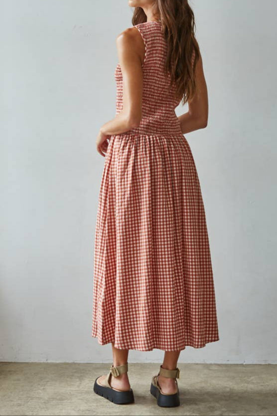 womens reformation red plaid gingham country western fashion dress midi Boltranchstore.com Ballerina Farms clothing prairie dress free shipping