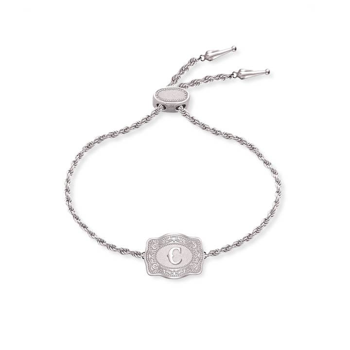 SpurWest Silver Initial Ultra Mini Belt Buckle Bracelet