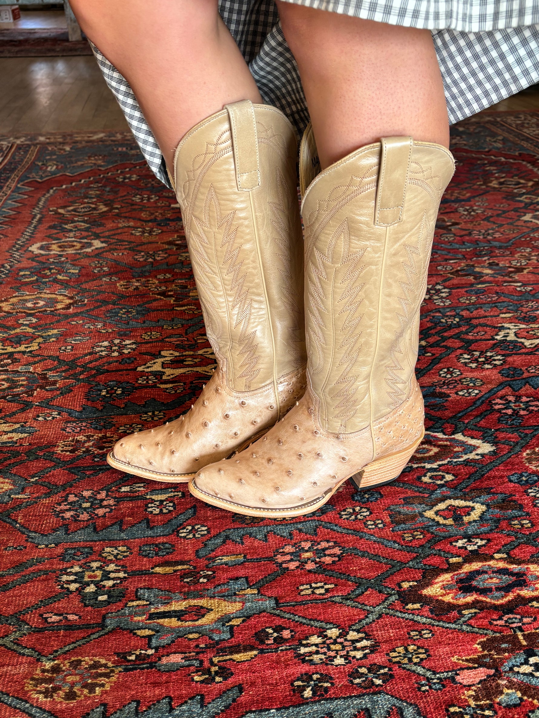 Macie Bean Top Hand Vintage Full Quill Ostrich tan antique tan womens cowboy boots Boltranchstore.com Free Shipping