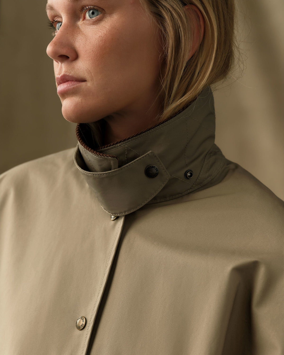 Filson Womens Harbor Front Waxed Jacket Marsh Tan simple snap front closure on a tan waxed shell womens western boutique Park City