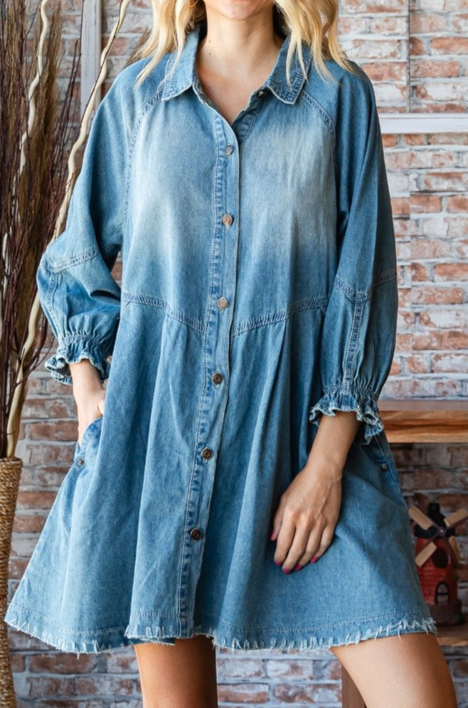 Overfit Button Down Denim Shirt Dress