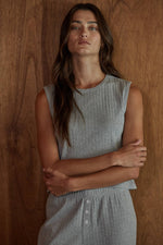 By Together Knit Cotton Pointelle Round Neck Sleeveless Tank heather grey pointelle knit sleeveless tank with a round neck womens western boutique Utah SKU L10099T3