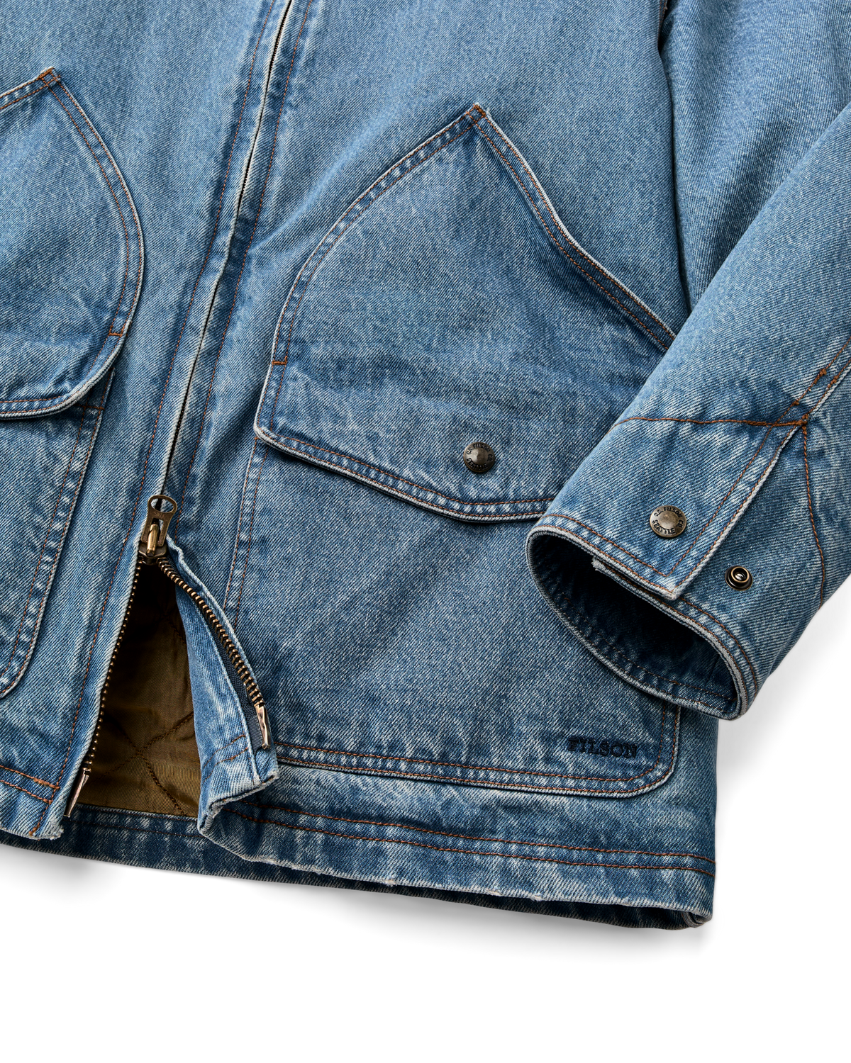 Filson Womens Insulated Denim Outfitter Coat Vintage Indigo broken in denim look inspired by archive outfitter coats western fashion