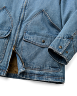 Filson Womens Insulated Denim Outfitter Coat Vintage Indigo broken in denim look inspired by archive outfitter coats western fashion
