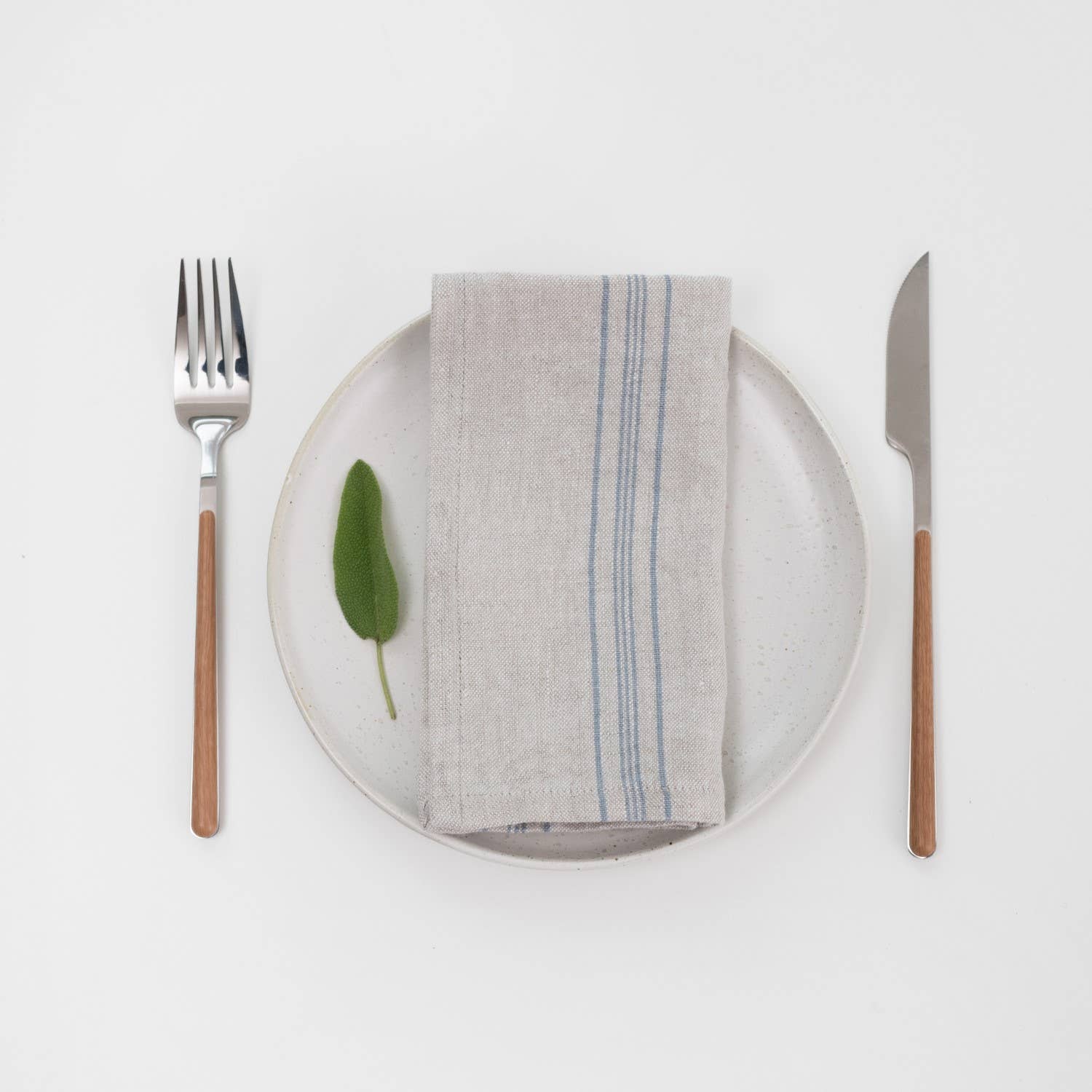 Grey Blue Wide Stripe Rustic Linen Napkins Set of 2