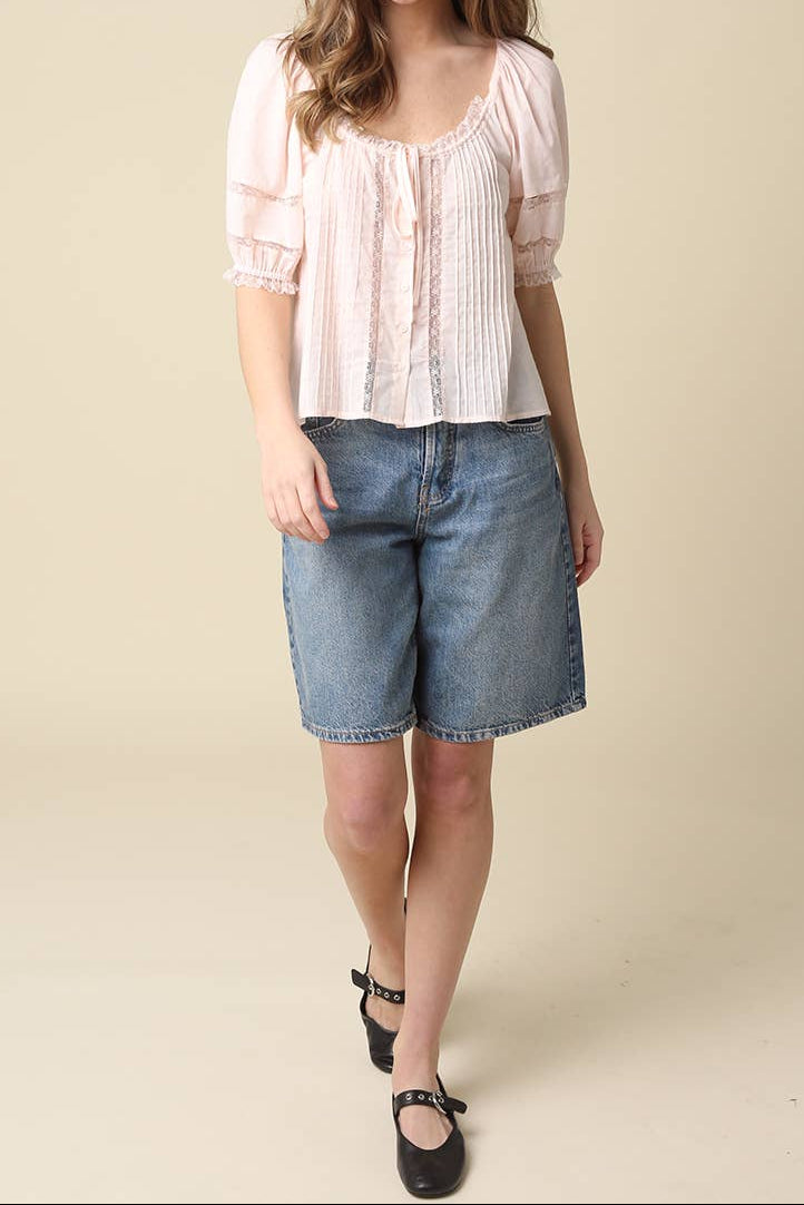 Diya Tie Front Pintuck Blouse