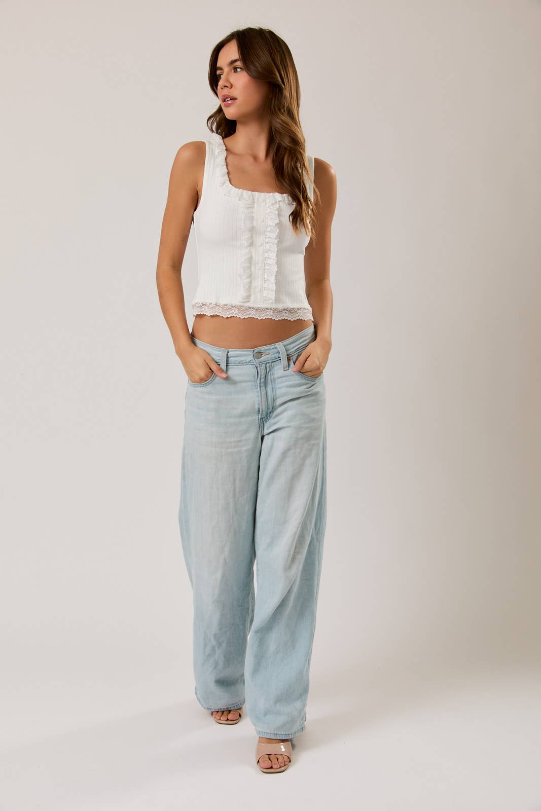 Sadie Sleeveless Lace Trim Top