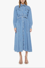 Mother The Gallop Dress prarie maxi denim dress Boltranchstore.com 90633-350-PFK womens viral denim dress The Mother 2026 Playing for Keeps