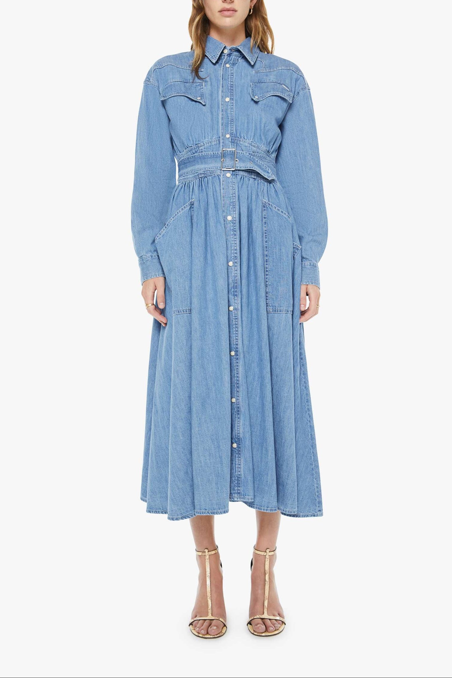 Mother The Gallop Dress prarie maxi denim dress Boltranchstore.com 90633-350-PFK womens viral denim dress The Mother 2026 Playing for Keeps