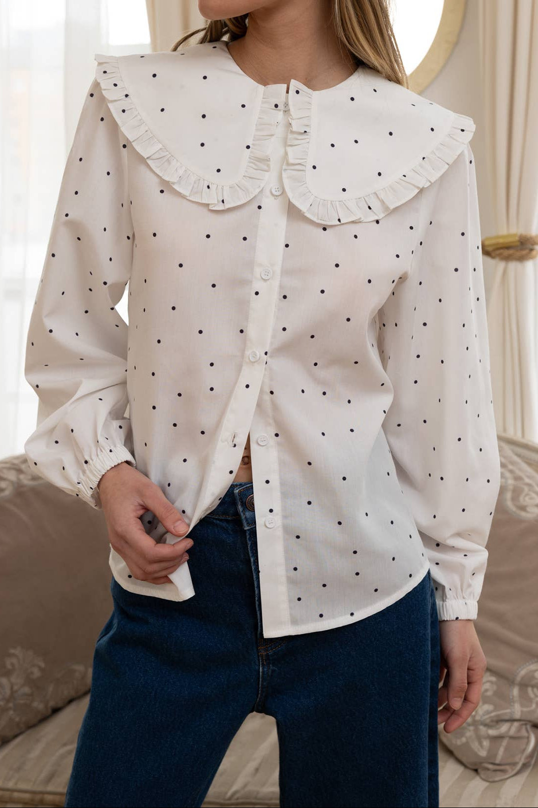 Paulie Polka Dot Ruffle Collar Blouse