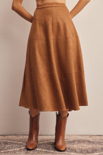 Listicle Stretched Suede A Line Midi Skirt flowy A line midi silhouette with a high waisted fit western fashion