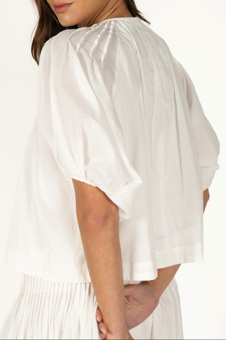 Natalie White Pleated Top