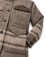 Filson Womens Kodiak Shawl Collar Coat Khaki Heather Stripe torso lined with soft cotton flannel for comfort in cold weather Utah