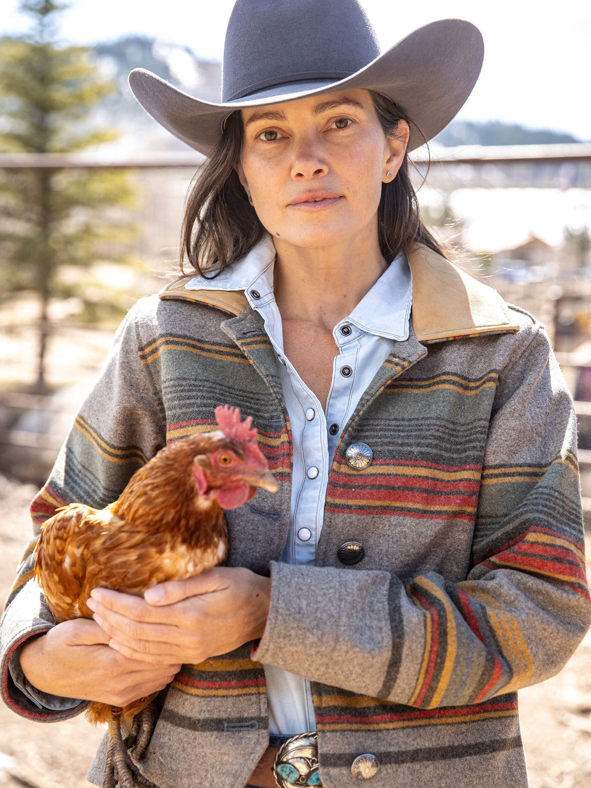 Schaefer Womens Las Cruces Jacket With Leather Collar layered for cool ranch mornings Kamas Utah