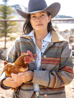 Schaefer Womens Las Cruces Jacket With Leather Collar layered for cool ranch mornings Kamas Utah