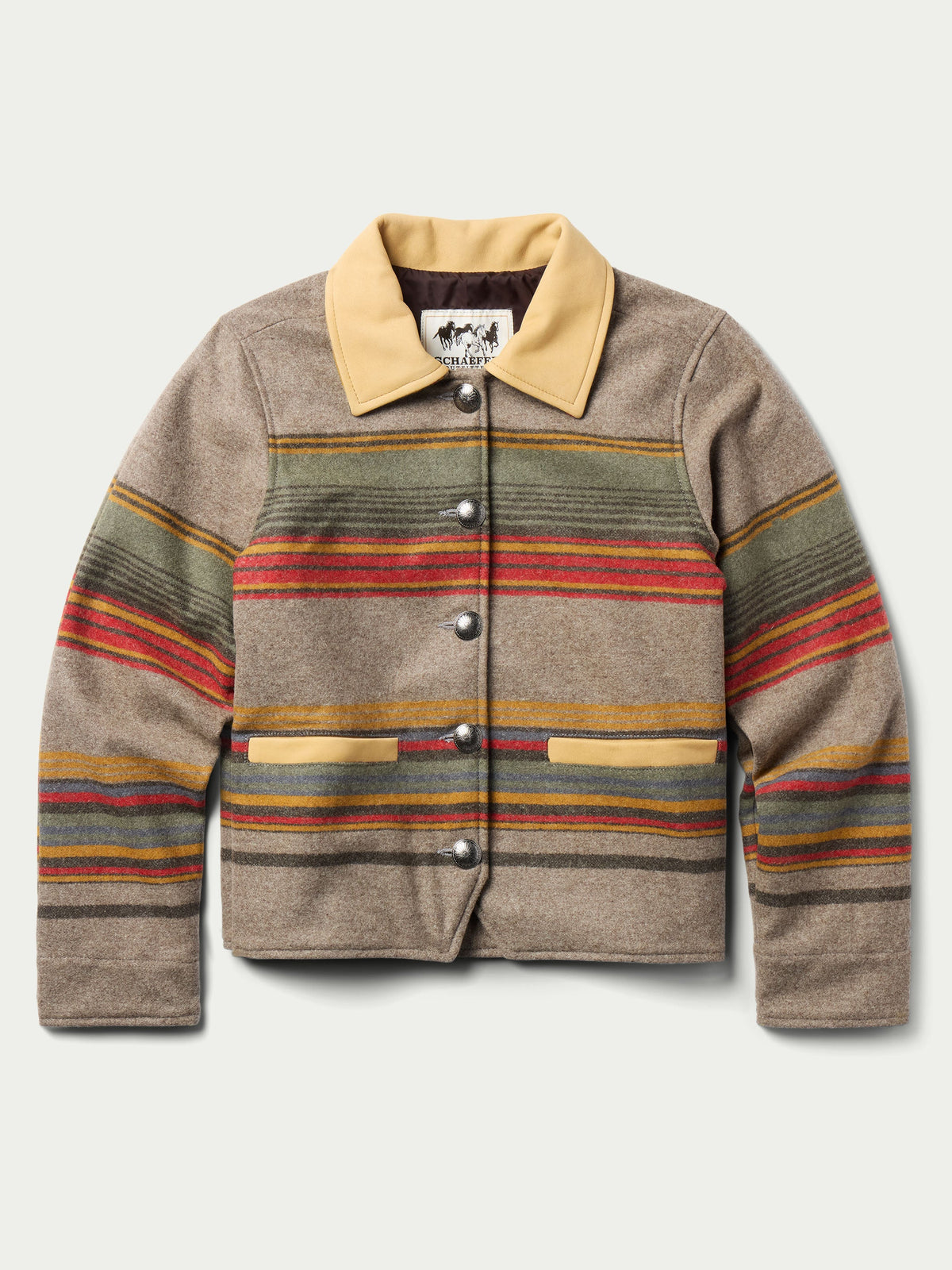 Schaefer Womens Las Cruces Jacket With Leather Collar taupe stripe 22 oz Legacy Melton Wool with lamb suede collar western clothing womens western boutique Utah 9304TS Boltranchstore.com