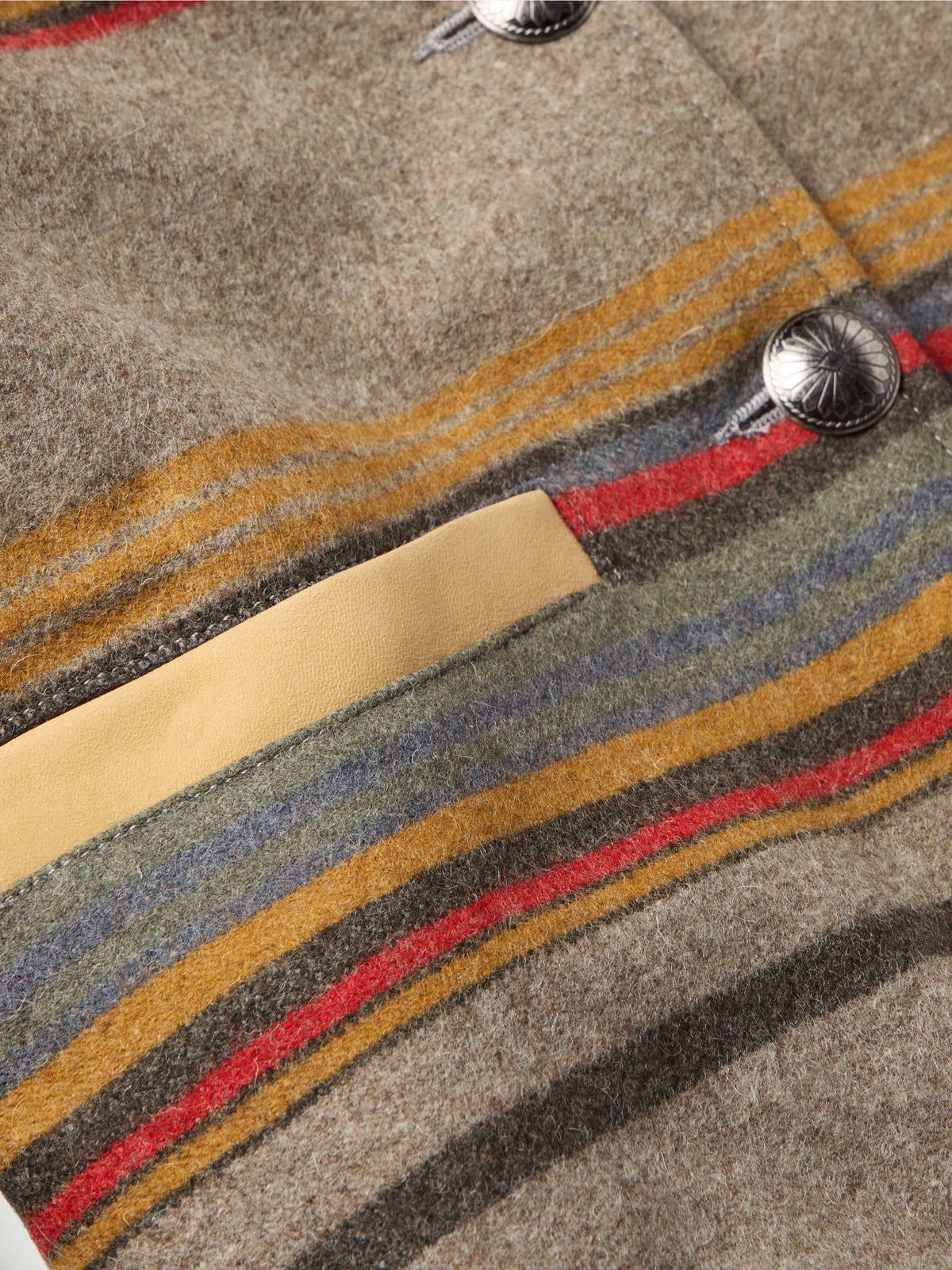 Schaefer Womens Las Cruces Jacket With Leather Collar two waist pockets set into the striped wool body Utah