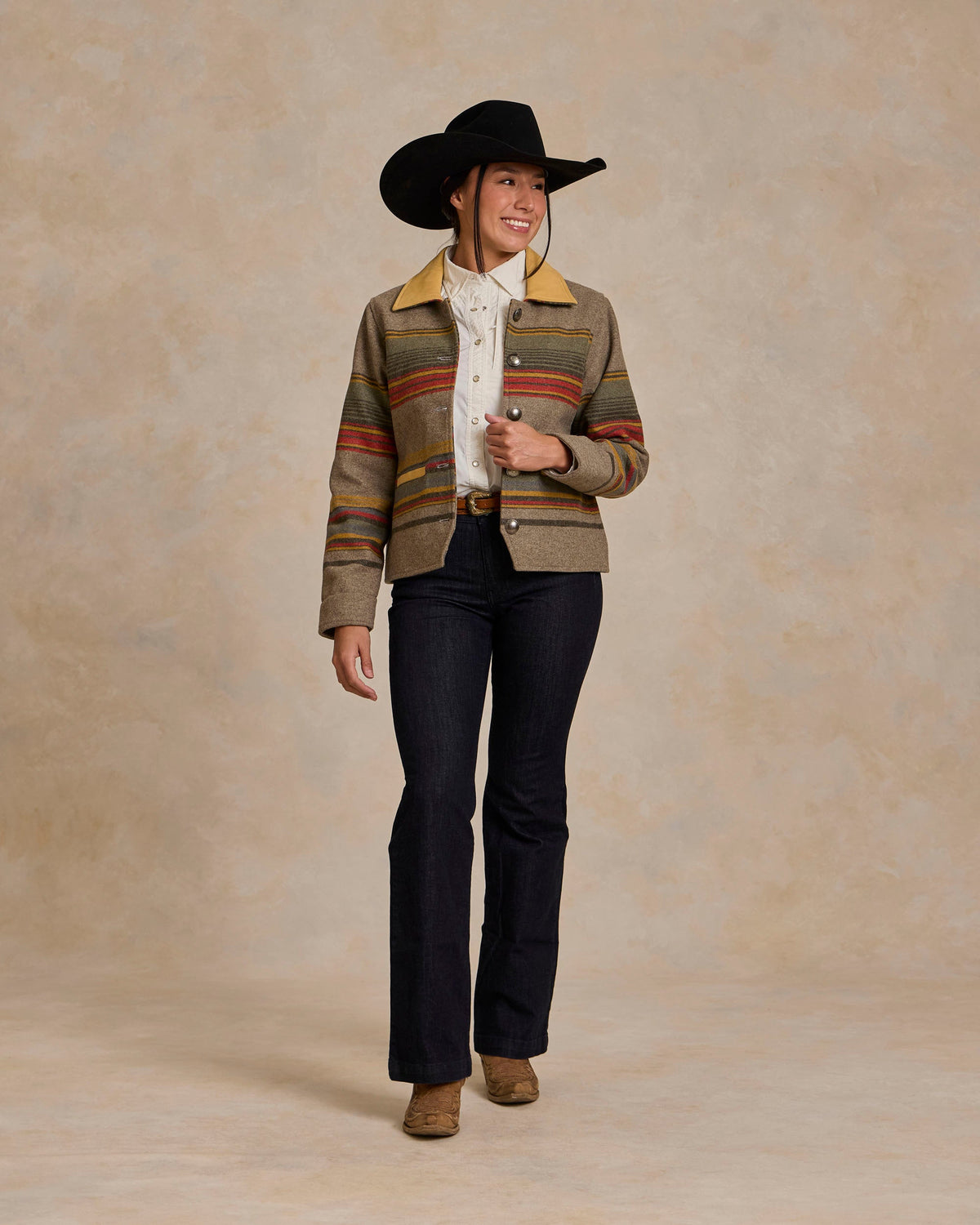 Schaefer Womens Las Cruces Jacket With Leather Collar classic fit through the shoulders and body rodeo