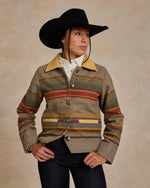 Schaefer Womens Las Cruces Jacket With Leather Collar hip length silhouette with long sleeves womens western fashion