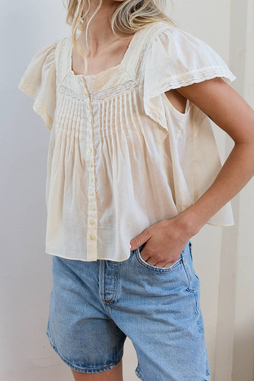 Lora Lace Trim Pintuck Blouse