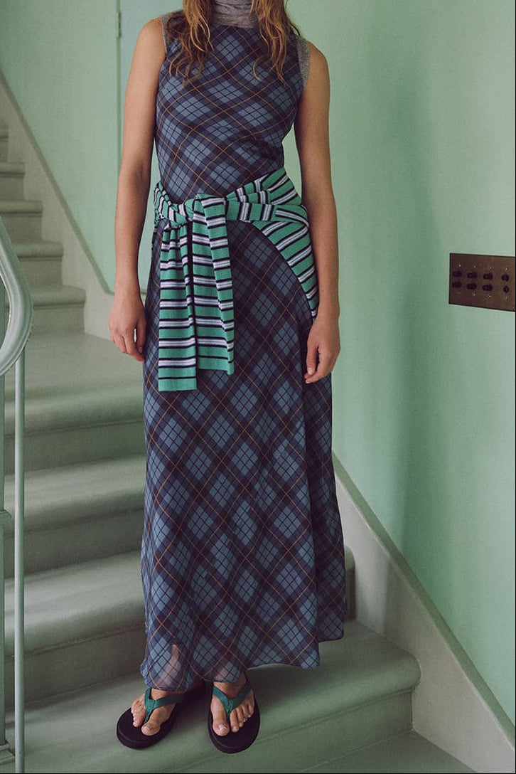 Carole Plaid Mesh Maxi Dress