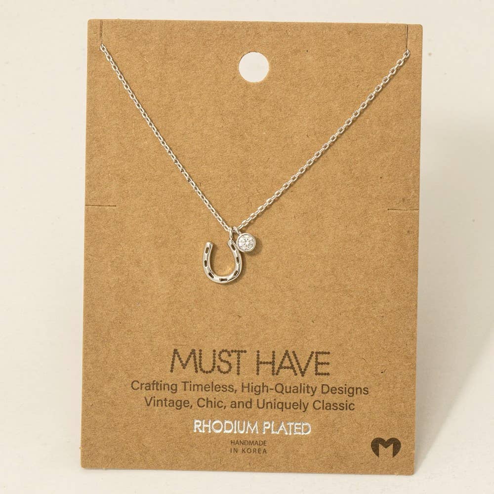 Horse Shoe w CZ Necklace