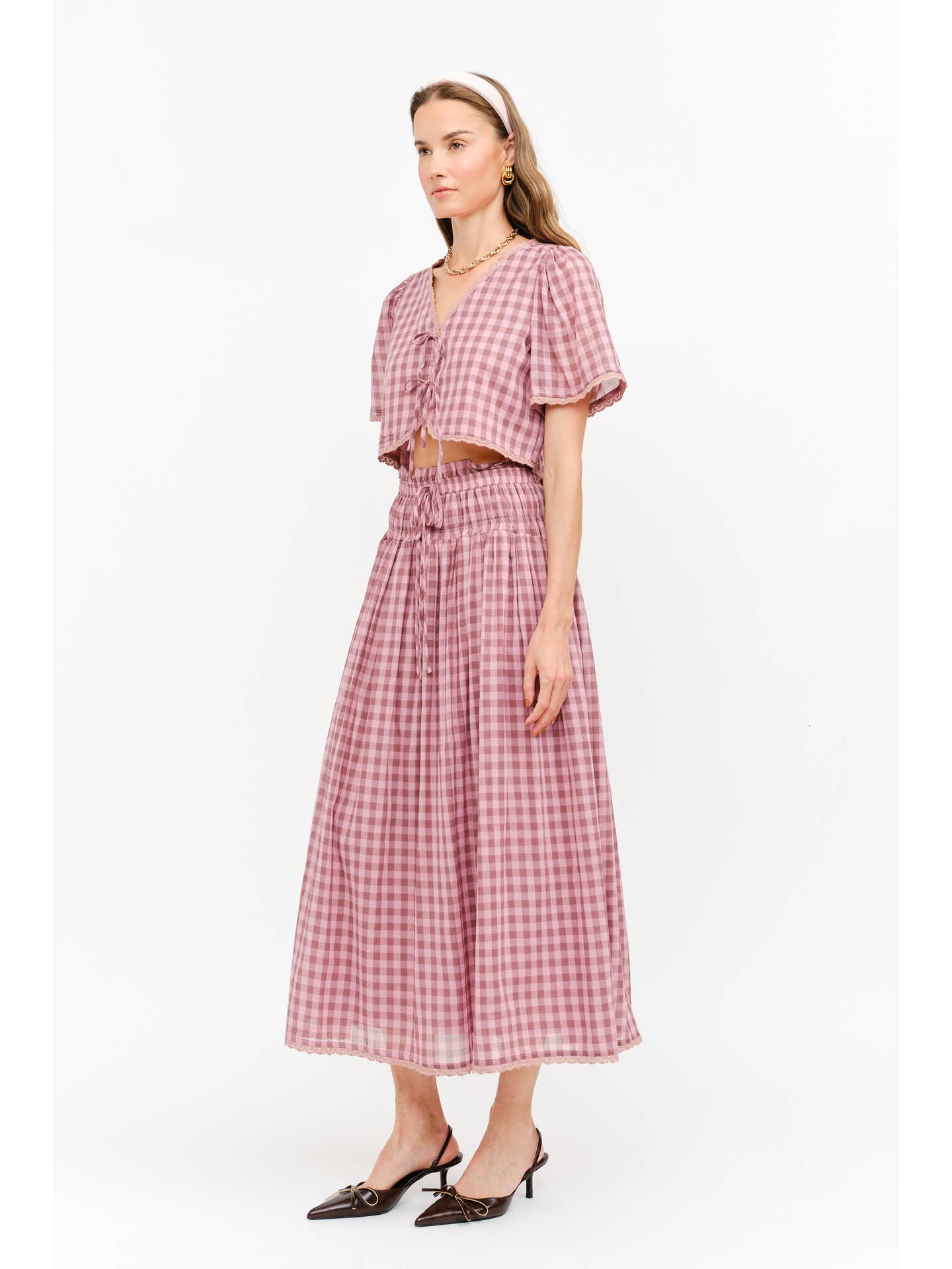Margot Blouse Mauve Gingham Top