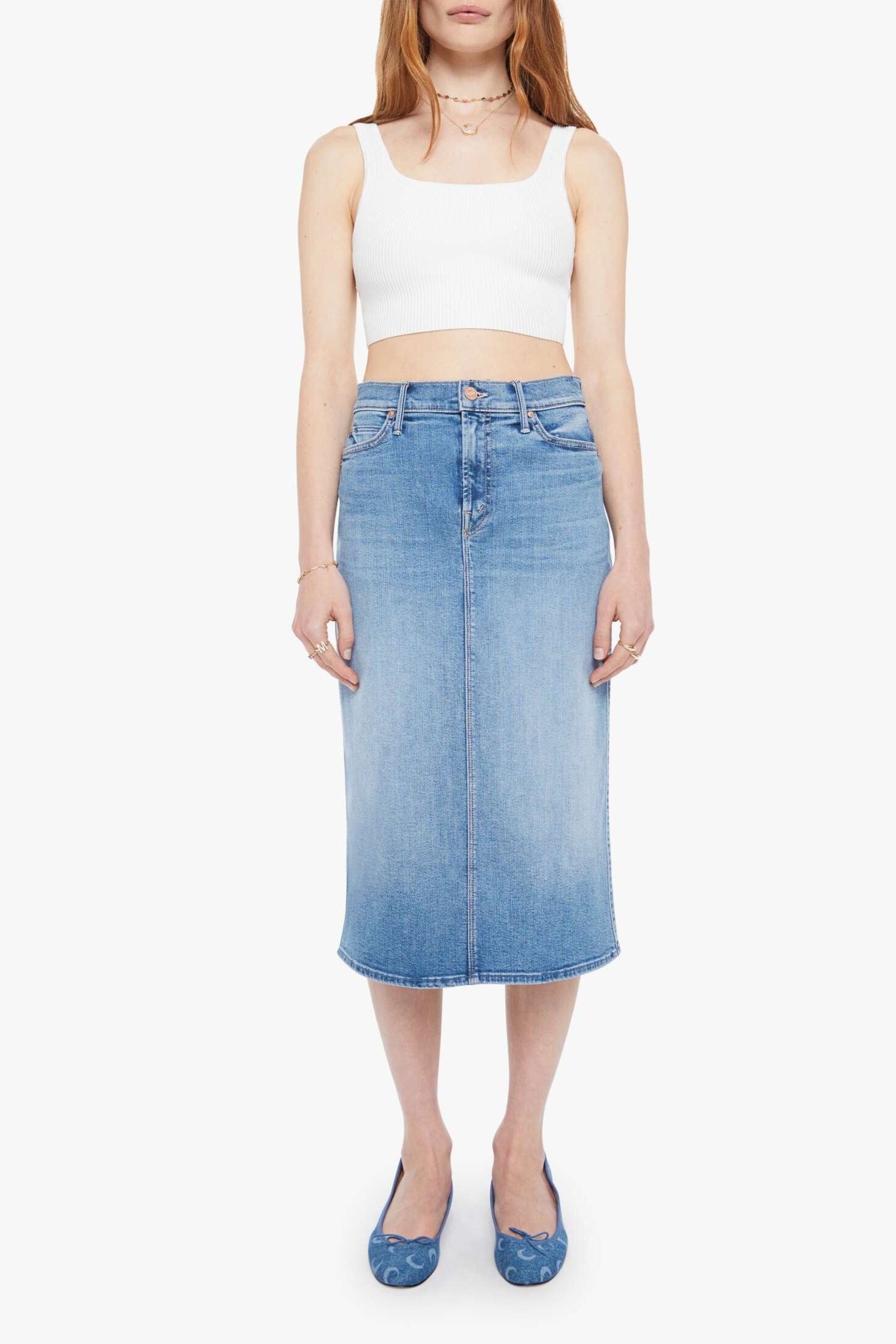 Mother The Swooner Straight A Midi Skirt 9516-2104-RHL womens popular mother brand clothing Boltranchstore.com free shipping in-stock free shipping