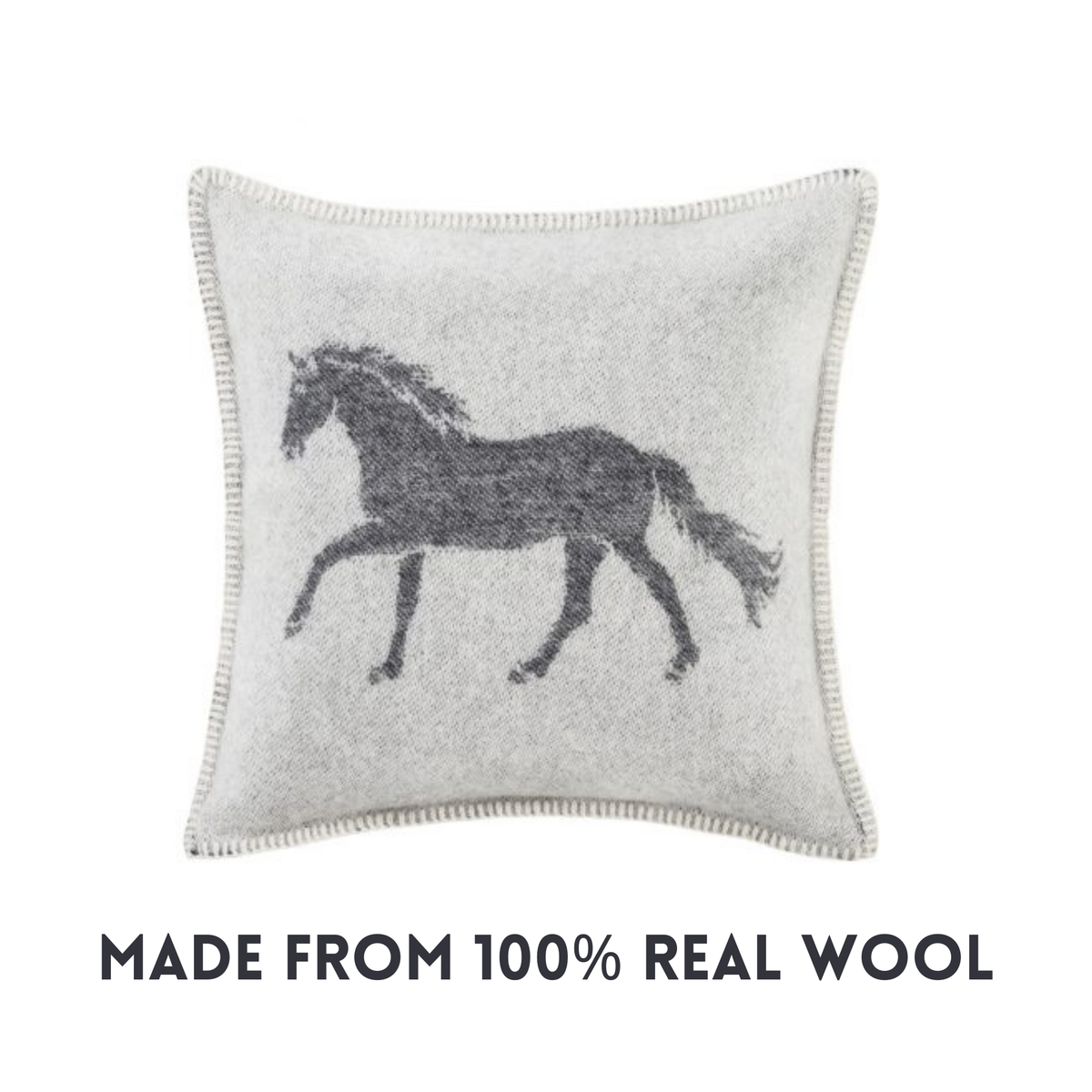 Horse Soft Black Pure Wool Cushion Cover
