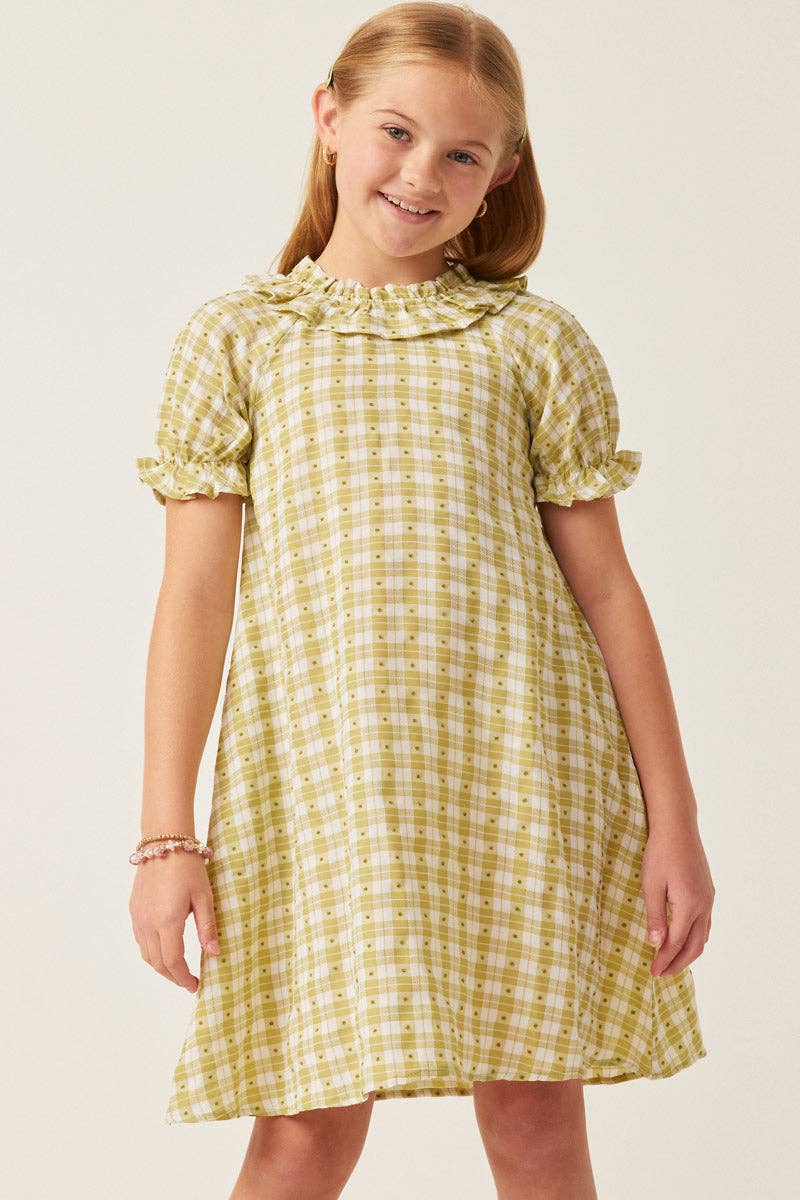 Girls Gingham and Dot Bibbed Dress