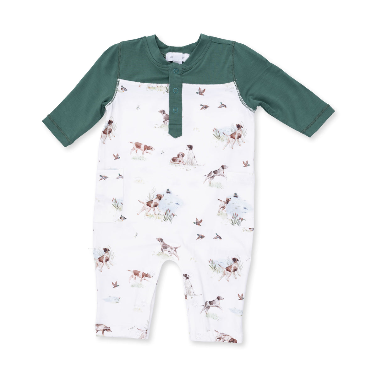 Kids western boutique Utah baby western fashion Pointer Pups and Duck Buddies Romper with Contrast Sleeves 969F26PPD Boltranchstore.com free shipping