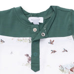 Baby western fashion ranch kids Utah western clothing Pointer Pups and Duck Buddies Romper with Contrast Sleeves 969F26PPD Boltranchstore.com free shipping