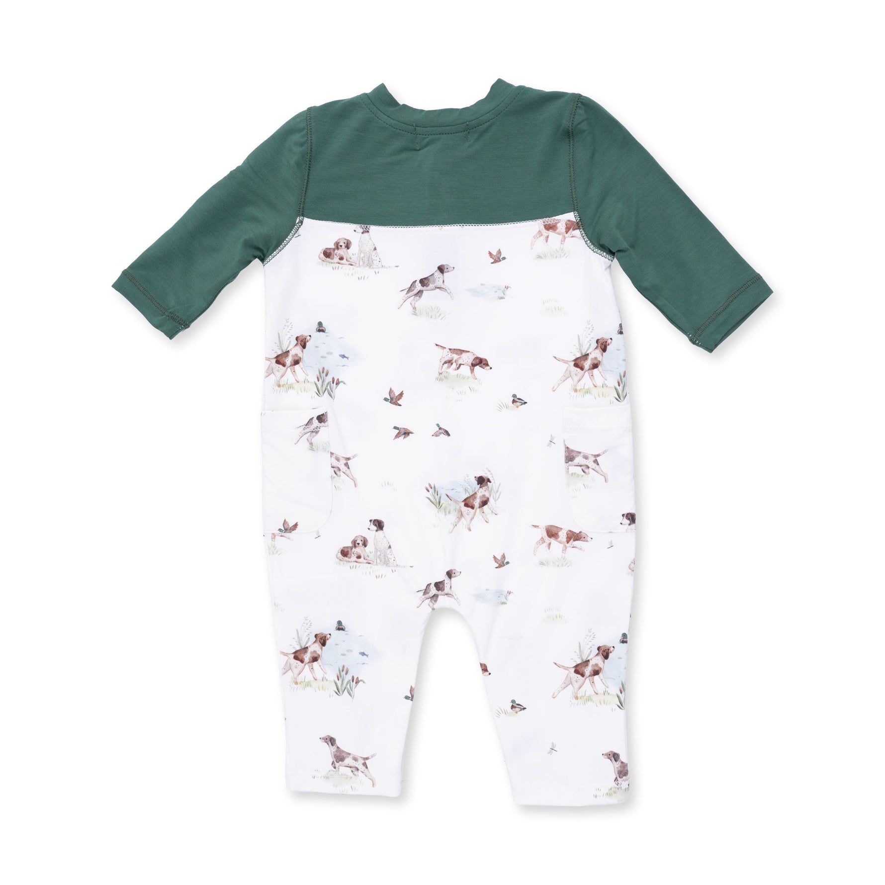 Utah kids western boutique rodeo baby clothing Pointer Pups and Duck Buddies Romper with Contrast Sleeves 969F26PPD Boltranchstore.com free shipping