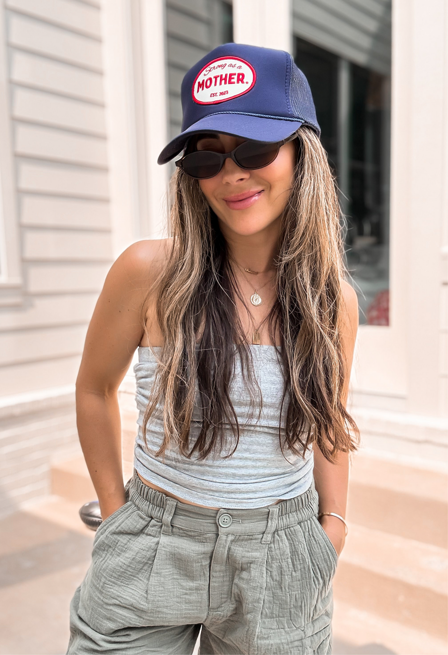 VINTAGE Strong as a Mother Patch Hat in Navy