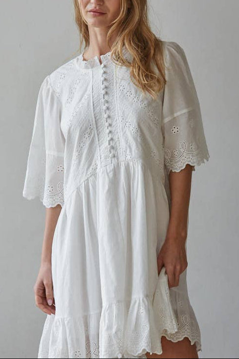 Elise Embroidered Dress short sleeve mini delicate feminine dress summer spring Boltranchstore.com Free Shipping