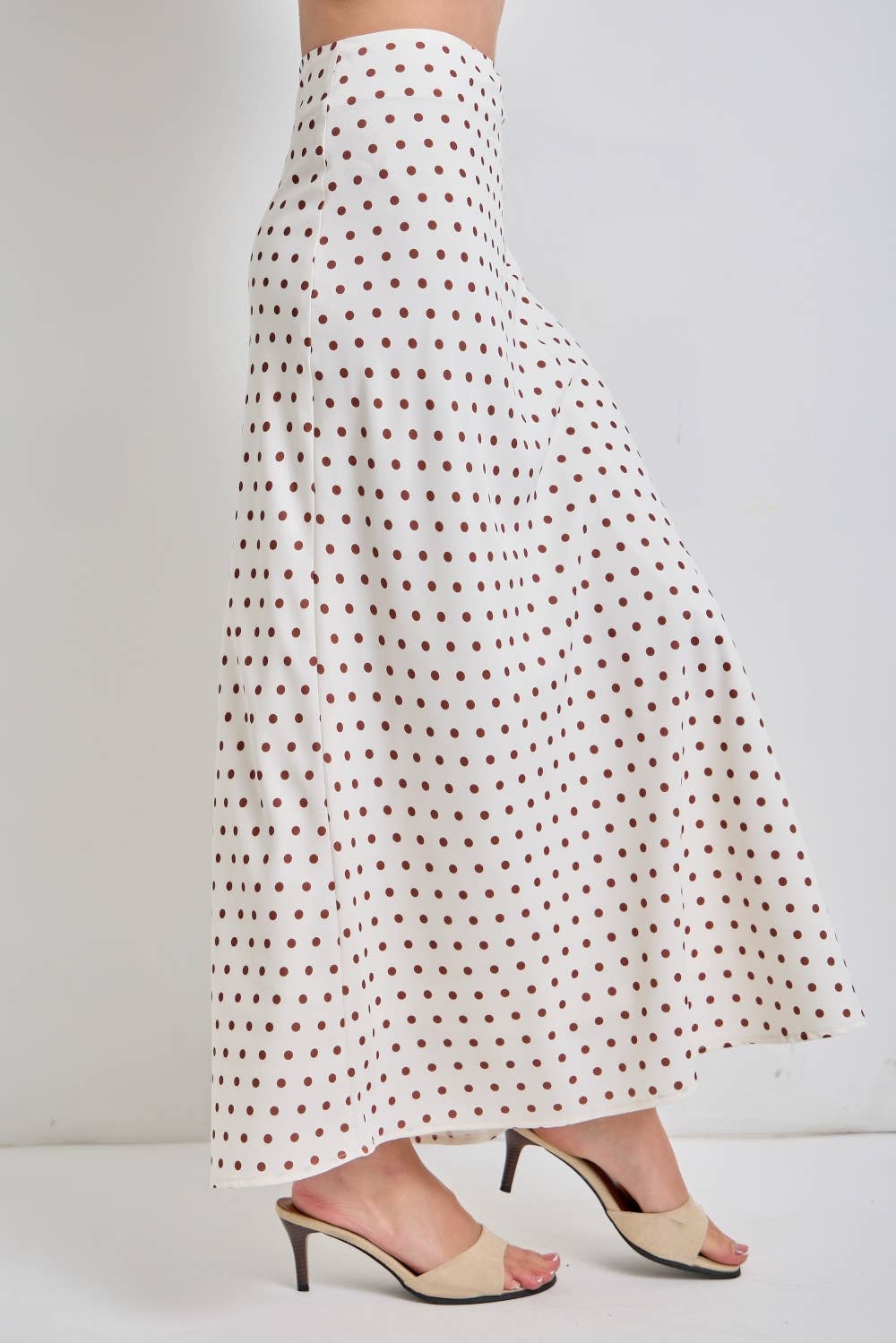Cindy Polka Dot Silky Satin Midi Skirt