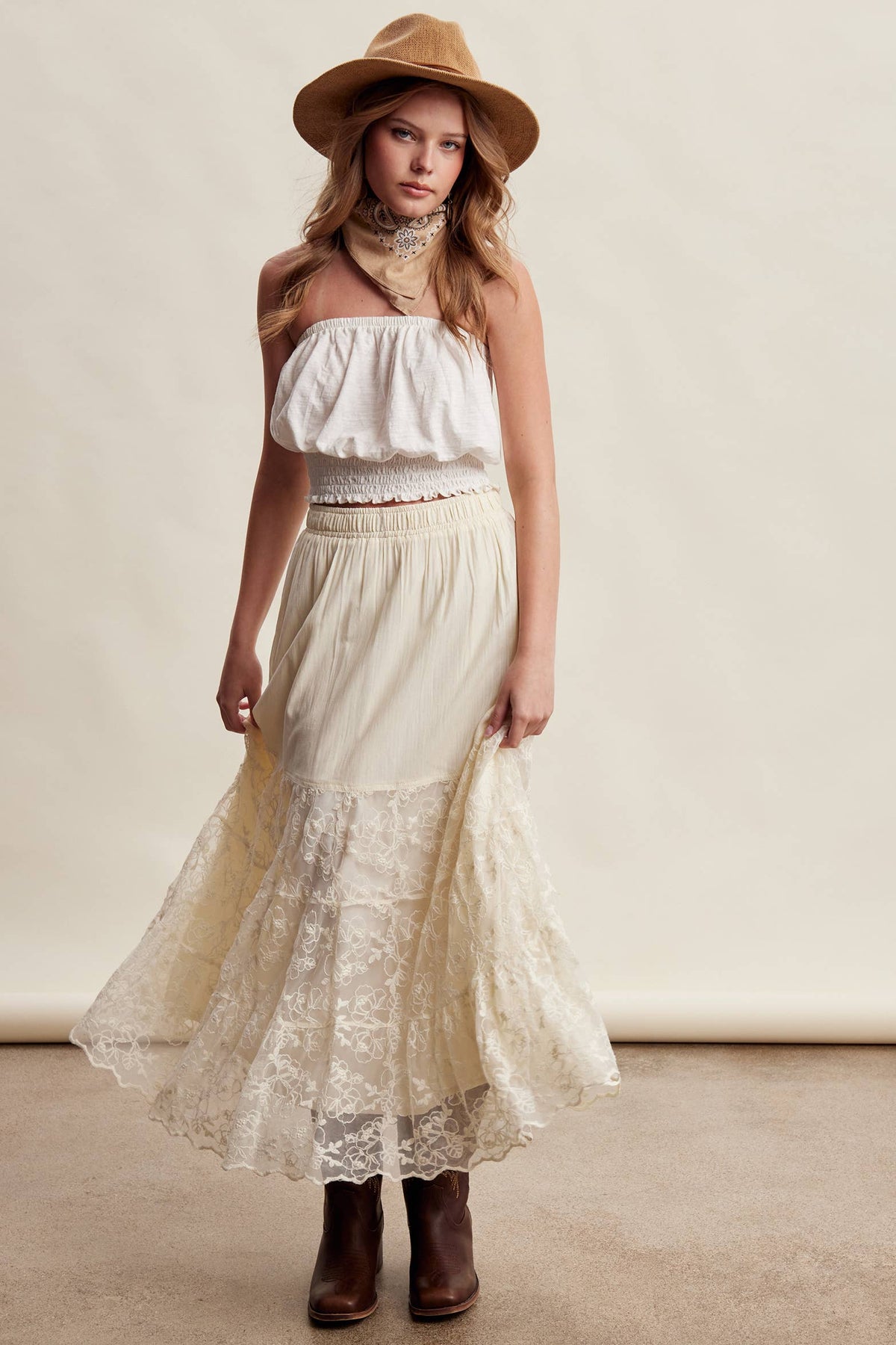 Listicle Lace Tiered Maxi Skirt cascading tiers with graceful movement for weekend outings and vacations rodeo Utah