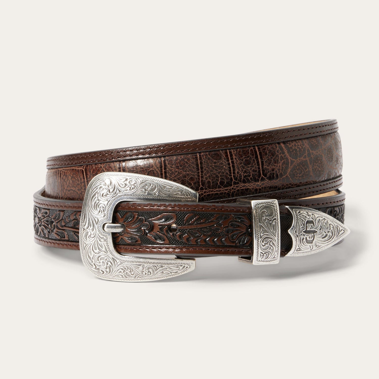 Stetson Croco Print Tooled Tapered Belt 9911500 mens womens unisex brown cognac Boltranchstore.com Free Shipping
