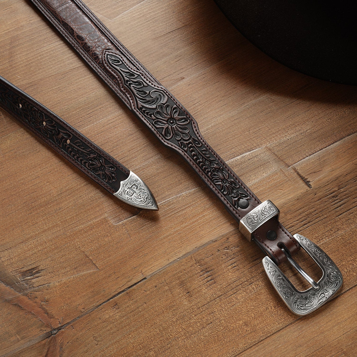 Stetson Croco Print Tooled Tapered Belt