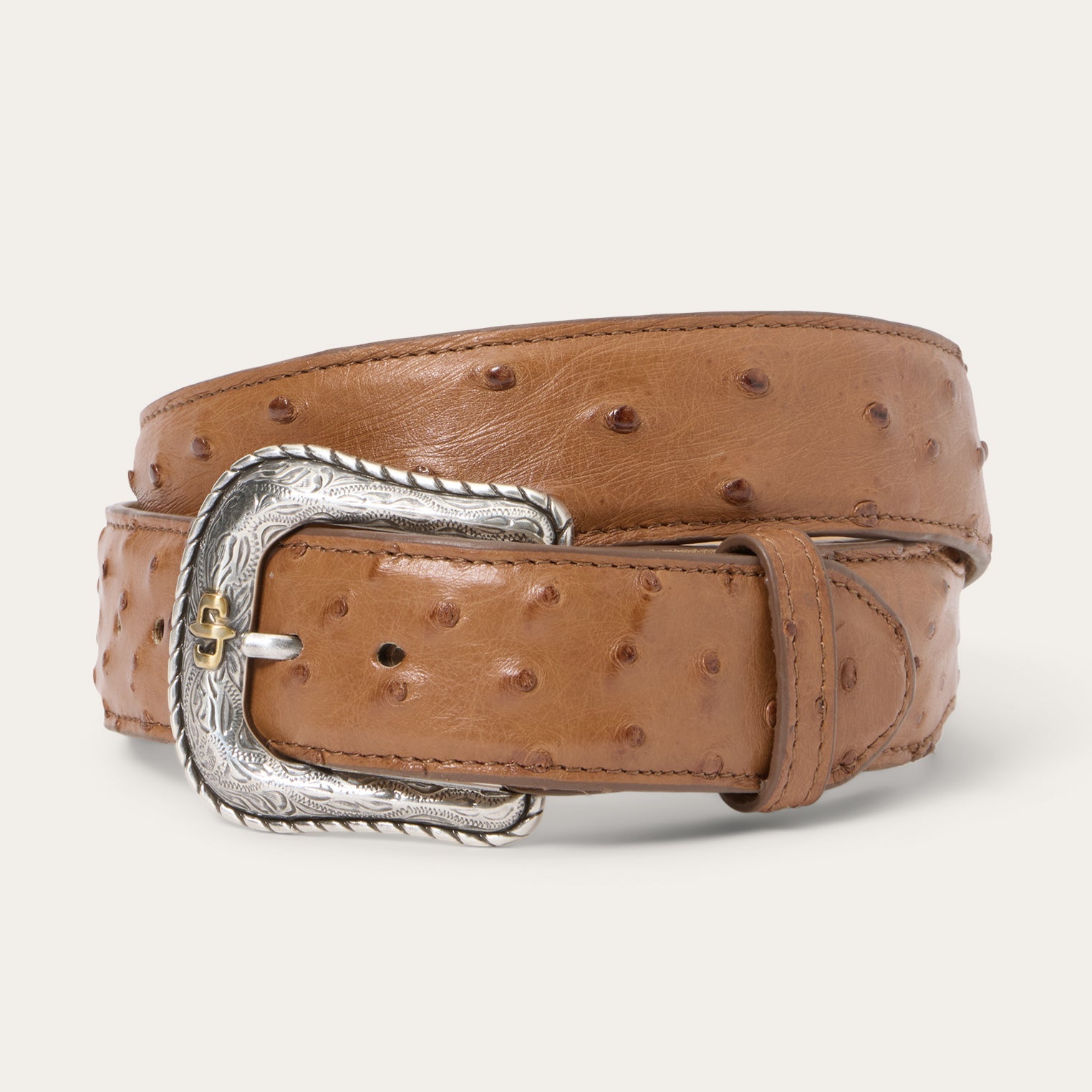 Stetson Ostrich Western Tab Belt 9916500 mens womens unisex belt ostrich exotic antique cognac Boltranchstore.com Free Shipping