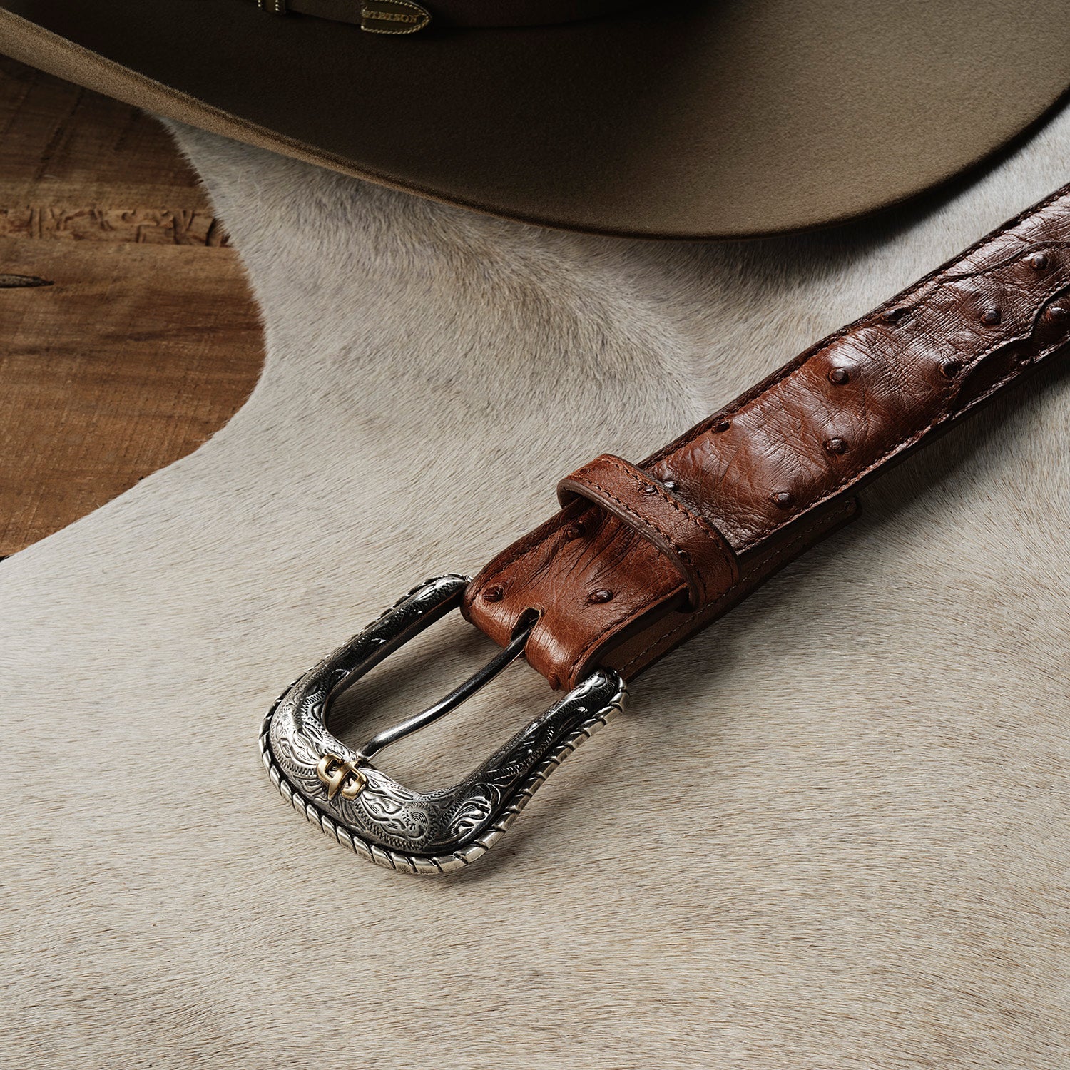 Stetson Ostrich Western Tab Belt