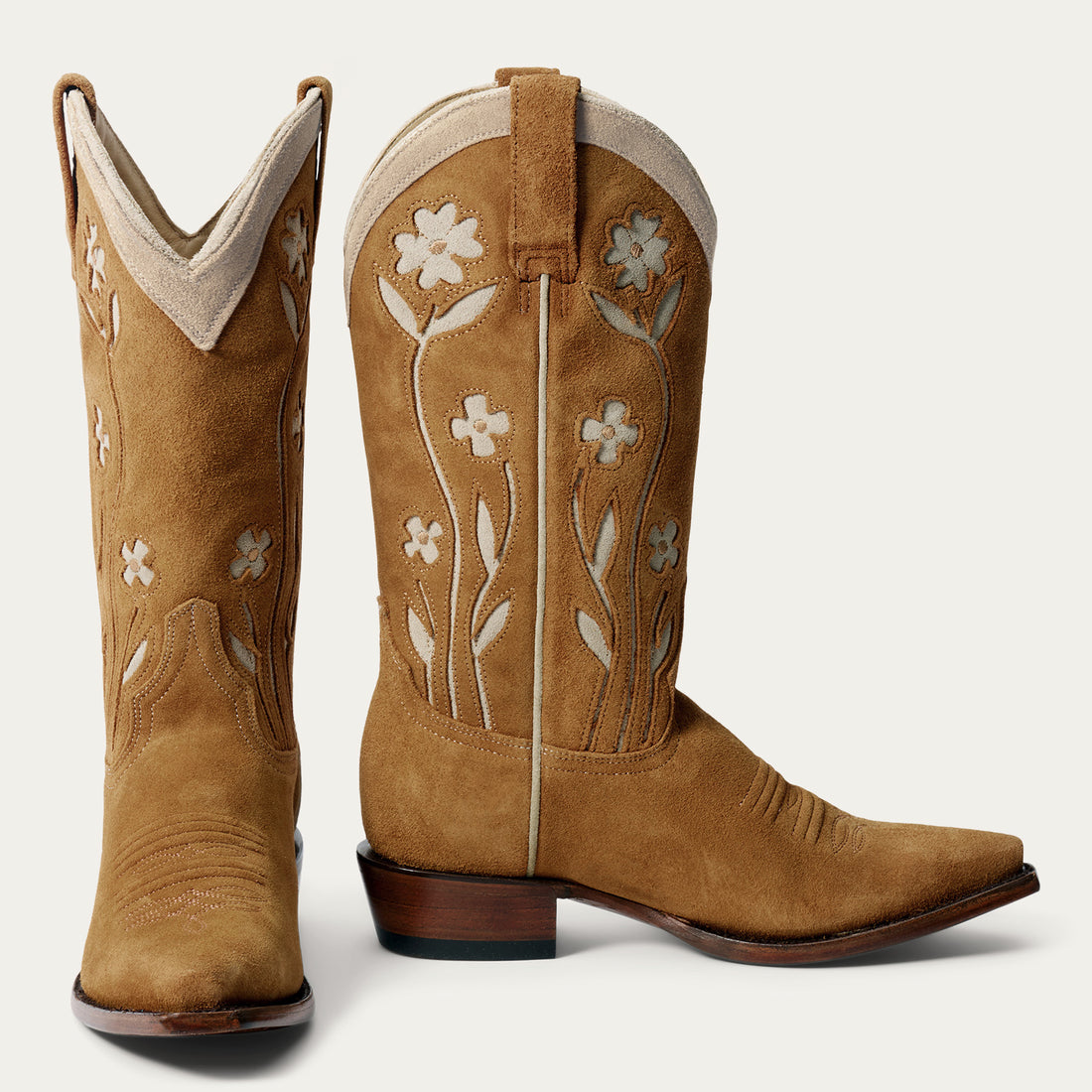Stetson and THE GREAT Suede Floral Cowboy Boot in Tan