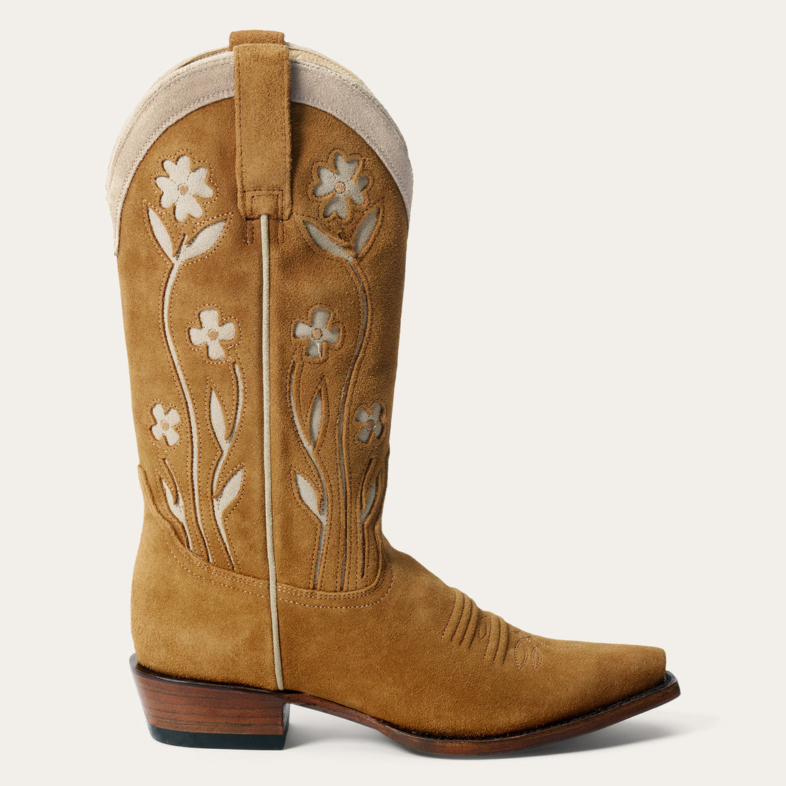 Stetson and THE GREAT Suede Floral Cowboy Boot in Tan