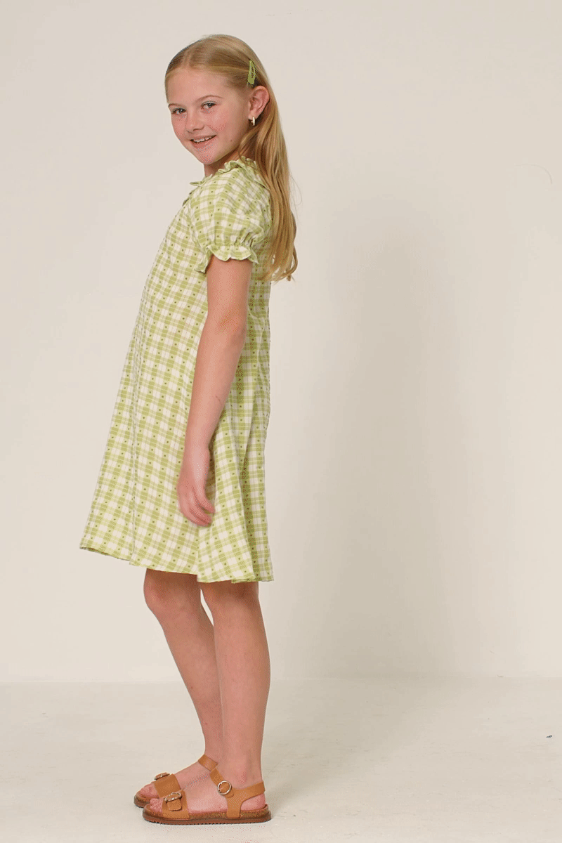 Girls Gingham and Dot Bibbed Dress