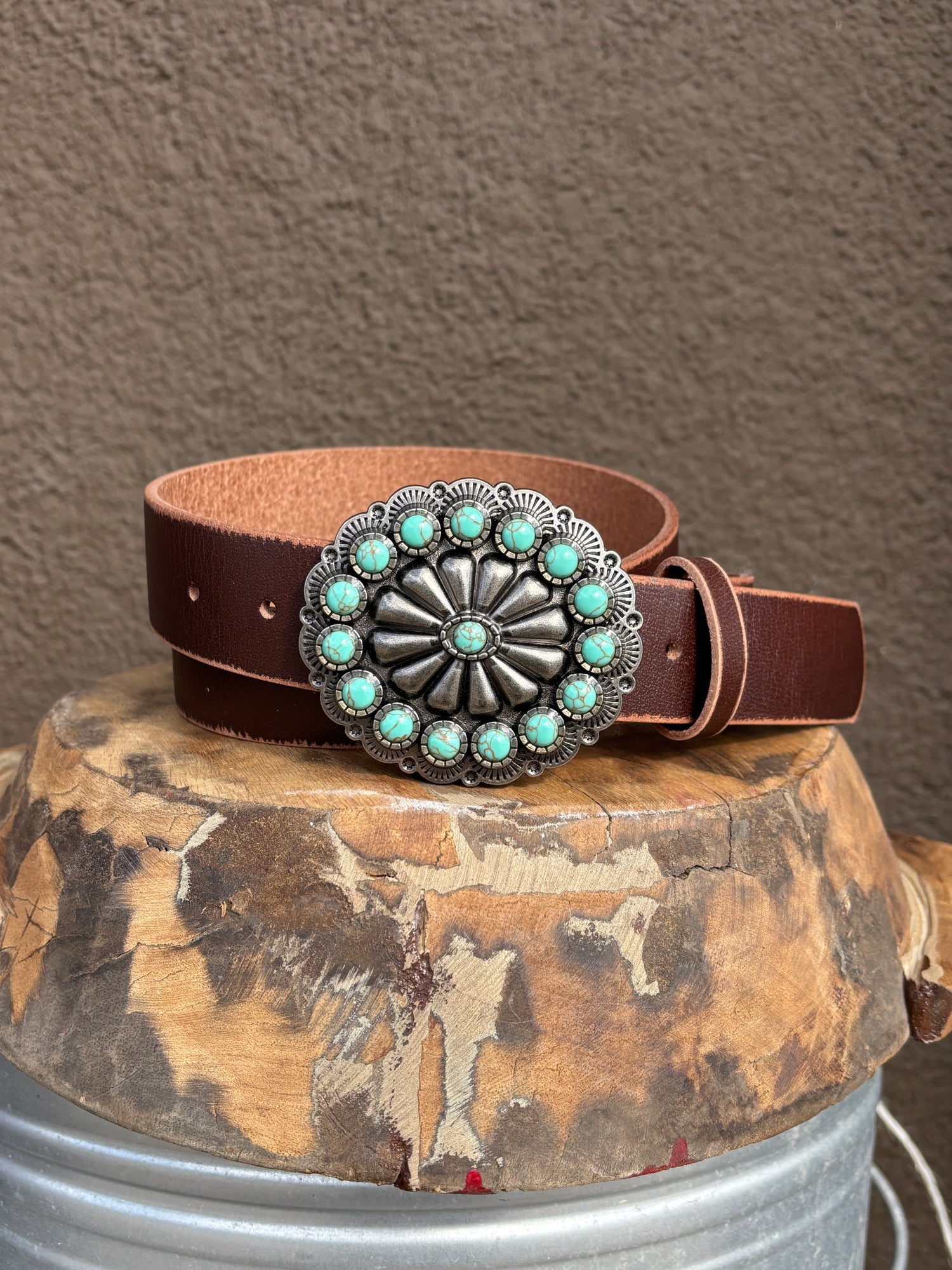 Floral Turquoise Brown Western Belt