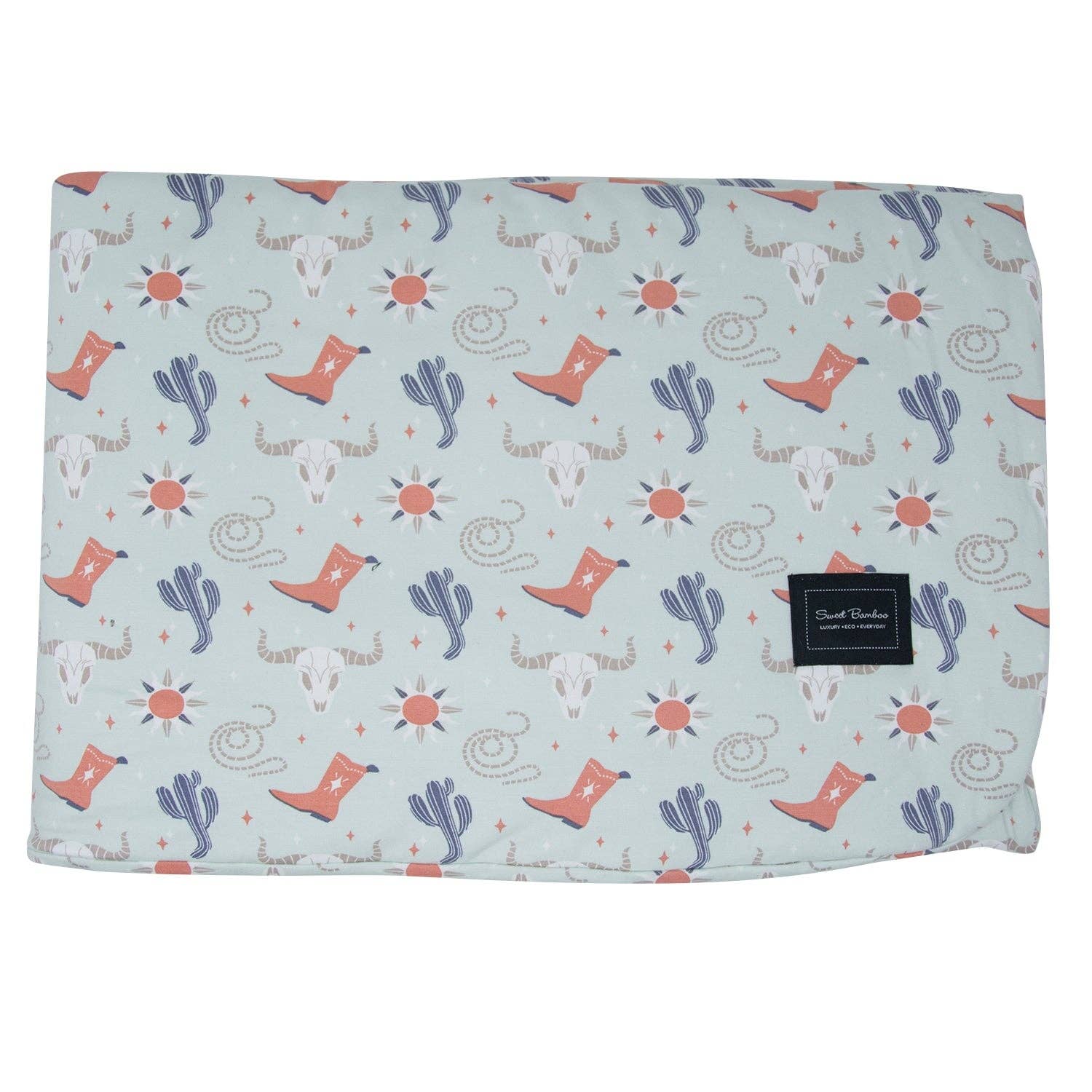 Patterned blanket with boots, cacti, and suns Wrap your little one in cloud-like comfort  perfect baby gift at boltranchstore.com free shipping