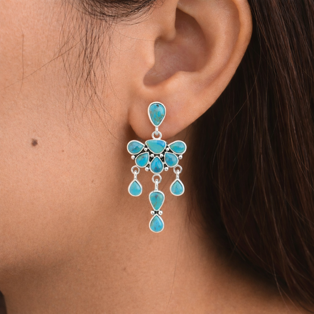 Durango Blue Turquoise Silver Chandelier Earrings
