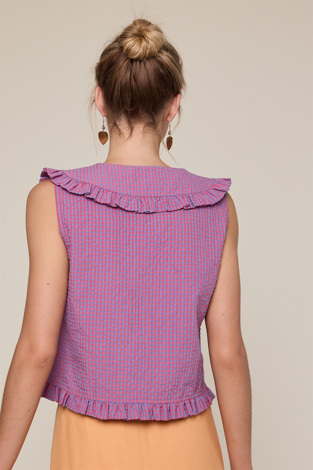 Quinn Ruffled Collar Plaid Sleeveless Top