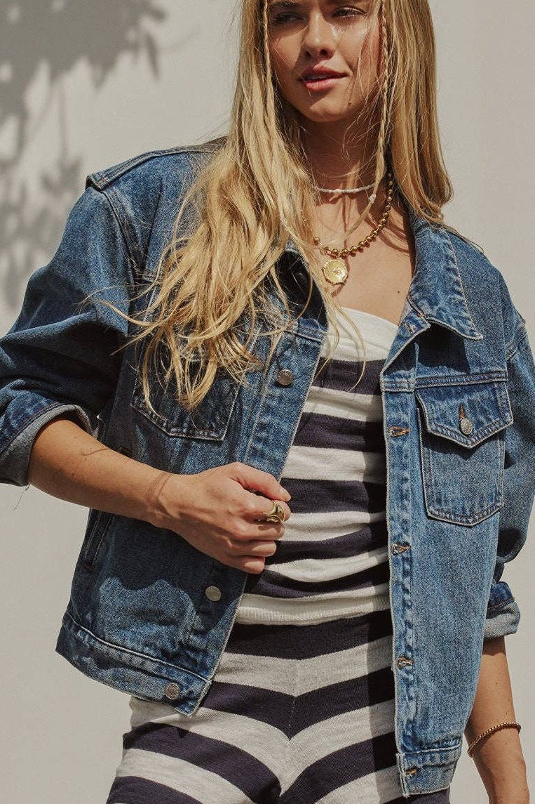 American Flag Patch Denim Trucker Jacket
