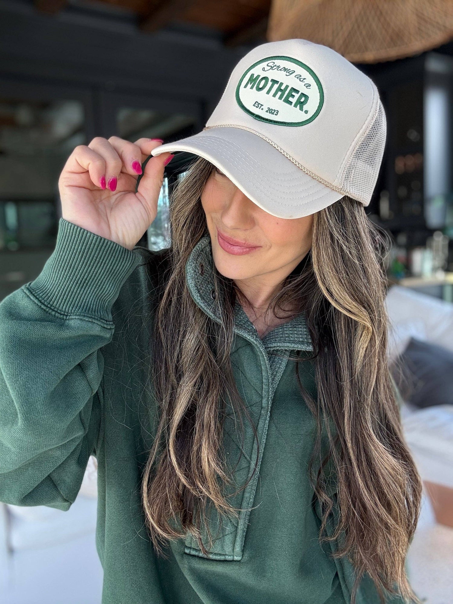 VINTAGE Strong as a Mother Patch Hat in Sand